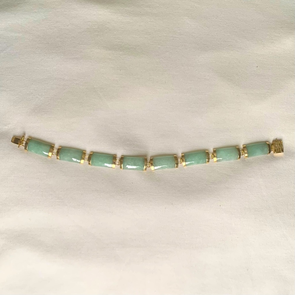 Jade-looking stones and Gold Asian-style Bracelet 14K Gold